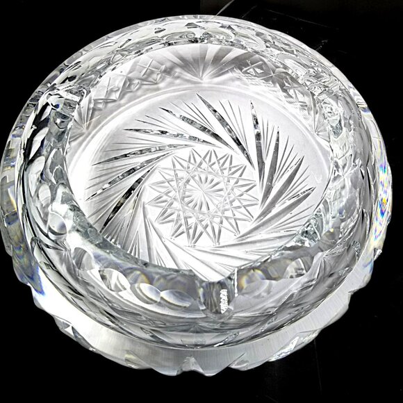 Bohemian Other - Bohemian Cut Crystal Heavy Ashtray-Exquisite Czech Pinwheel Swirl & Star Design